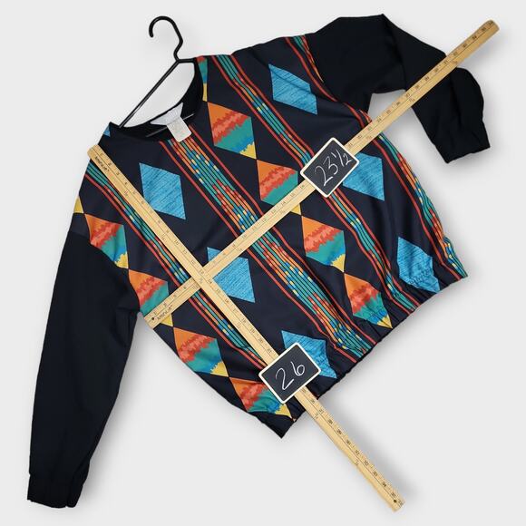Vintage Blair Blouse Womens Size XL Black Southwest Geometric No Tuck Blouson 80 - Picture 4 of 13
